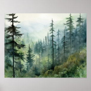 Foggy Forest Landschaft Art Print Poster