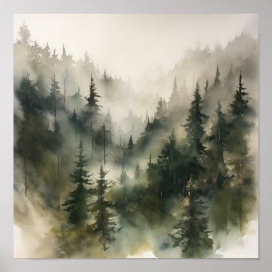 Foggy Forest Landschaft Art Print Poster (Vorne)