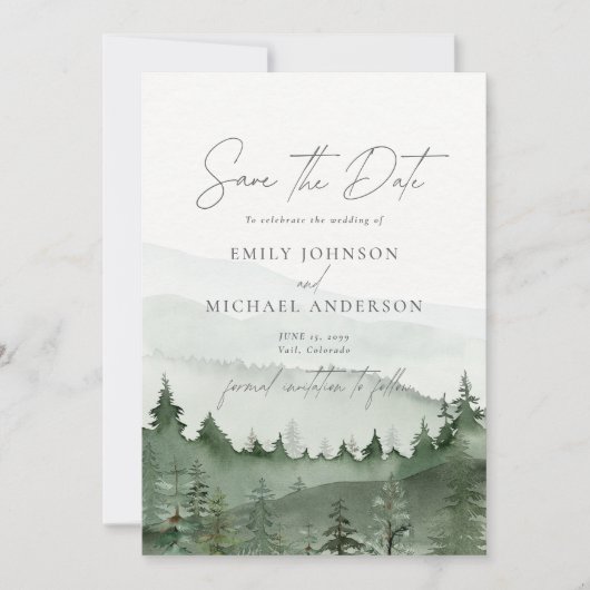Foggy Forest Pine Tree Save the Date CARD Einladung (Vorderseite)