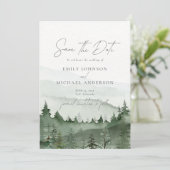 Foggy Forest Pine Tree Save the Date CARD Einladung (Stehend Vorderseite)