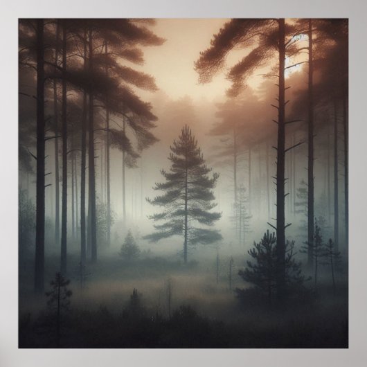 Foggy Forest Poster Art Print, Peaceful Nature (Vorne)
