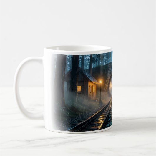 Foggy Forest Railroad Lantern Passage Mug Kaffeetasse (Links)