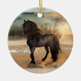 Foggy Friesian Morning Horse anpassbar Keramik Ornament