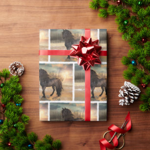 Foggy Friesian Morning Horse Geschenkpapier