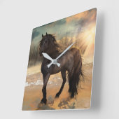 Foggy Friesian Morning - Horse Quadratische Wanduhr (Winkel)