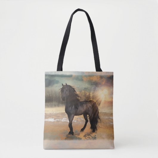 Foggy Friesian Morning - Horse Tasche (Vorderseite)