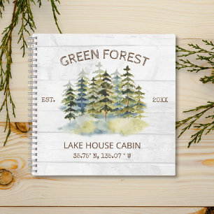 Foggy Green Forest Watercolor Cabin Gästebuch Notizblock