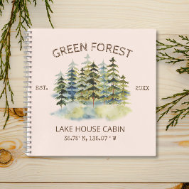 Foggy Green Forest Watercolor Cabin Gästebuch Notizblock