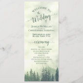 Foggy Green Mountain Pine Forest Rustikale Hochzei Programm (Vorderseite)
