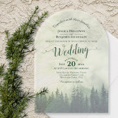 Foggy Green Mountain Pines Calligraphy Wedding Acryleinladungen