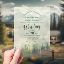 Foggy Green Mountain Pines Calligraphy Wedding