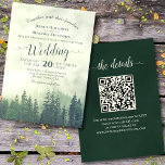 Foggy Green Mountain Pines Rustikaler QR Code Hoch Einladung<br><div class="desc">Diese schöne Hochzeitseinladung besticht durch einen rustikalen und dennoch eleganten Stil mit laky Skriptkalligraphie auf einem Aquarell von grünen Pinienbäumen in Nebel. Die Farben sind in verschiedenen Farbtönen aus grün, weiß und blassem Gold gehalten, was diese Einladung perfekt für eine Zeremonie im Freien, in der Wildnis oder im Wald macht....</div>