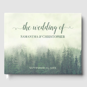 Foggy Green Mountains & Pines Rustikale Hochzeit Gästebuch