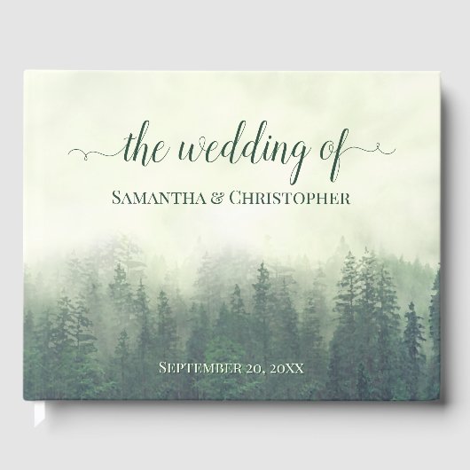 Foggy Green Mountains & Pines Rustikale Hochzeit Gästebuch (Vorderseite)