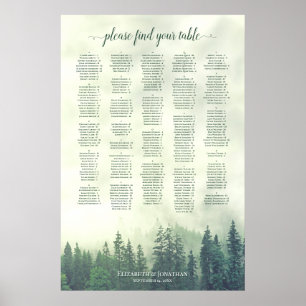 Foggy Green Pine Forest Alphabetic Seekarte Poster