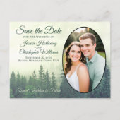 Foggy Green Pine Trees Oval Foto Save the Date Ankündigungspostkarte (Vorderseite)