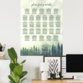 Foggy Green Pines 28 Table Wedding Seating Chart Poster (Heimbüro)