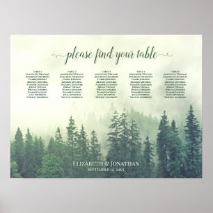Foggy Green Pines 5 Table Wedding Chart Poster