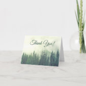 Foggy Green Pines Simple Rustic Wedding Foto Dankeskarte (Vorderseite)