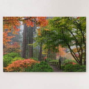 Foggy Herbsttag im Japanischen Garten Portland Puzzle