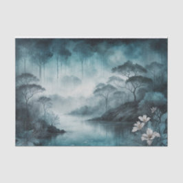 Foggy Lake Cove - Moody Blue und Grau Landschaft Seidenpapier