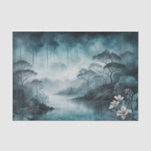 Foggy Lake Cove - Moody Blue und Grau Landschaft Seidenpapier