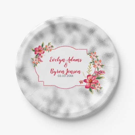 Foggy Light Grauglas und rosa Blume Pappteller (Vorderseite)