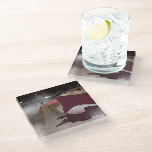 Foggy Lighthouse Glasuntersetzer (Schrägansicht)