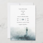 Foggy Lighthouse Morning Watercolor Beach Hochzeit Einladung (Vorderseite)