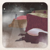 Foggy Lighthouse Rechteckiger Pappuntersetzer (Vorderseite)