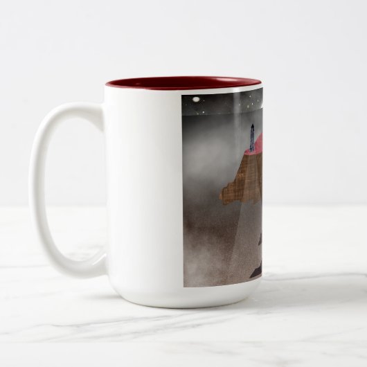 Foggy Lighthouse Zweifarbige Tasse (Links)