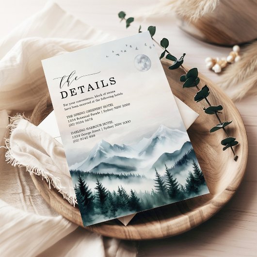 Foggy Moon Mountains Forest Wedding Details Begleitkarte