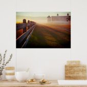 Foggy Morning Farm | Fence at Sunrise Poster (Küche)