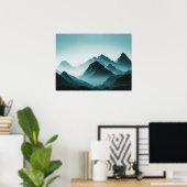 Foggy Mountain Nature Boho Minimalistisch Tinted F Poster (Heimbüro)
