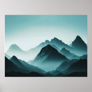 Foggy Mountain Nature Boho Minimalistisch Tinted F Poster