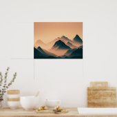 Foggy Mountain Nature Boho Minimalistisch Tinted F Poster (Küche)