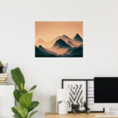 Foggy Mountain Nature Boho Minimalistisch Tinted F Poster (Heimbüro)