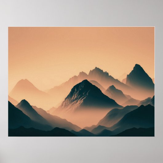 Foggy Mountain Nature Boho Minimalistisch Tinted F Poster (Vorne)
