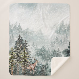 Foggy Mountain Snowy Winter Wald Wald Hirsche Sherpadecke