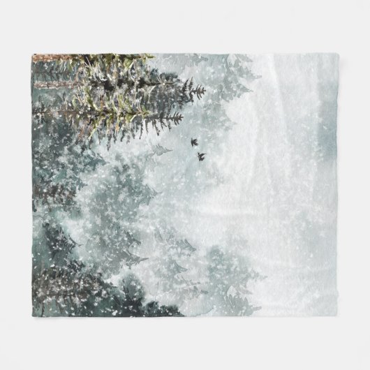 Foggy Mountain Snowy Winter Wald Wälder Ravens Fleecedecke (Vorderseite (Horizontal))
