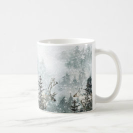 Foggy Mountain Snowy Woodland Forest Stag Deer Tas Kaffeetasse
