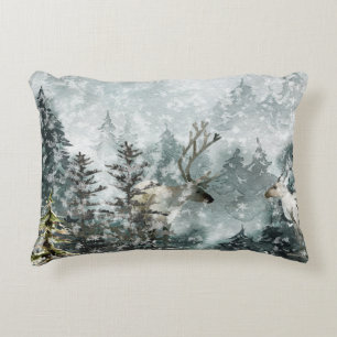 Foggy Mountain Woodland Forest Stag Deer Dekokissen