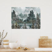 Foggy Mountain Woodland Frozen Lake Poster (Küche)