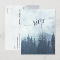 Foggy Mountains Blue Pine Forest Wedding RSVP