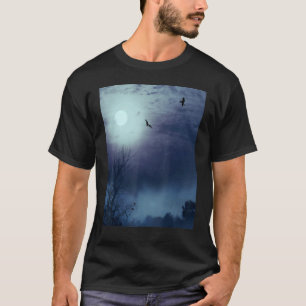 Foggy Nature Landschaft Vollmond und Fledermäuse T-Shirt