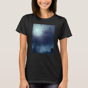 Foggy Nature Landschaft Vollmond und Fledermäuse T-Shirt