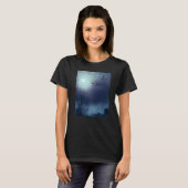 Foggy Nature Landschaft Vollmond und Fledermäuse T-Shirt (Vorne ganz)