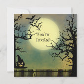 Foggy Night mit Jack o'lantern und Vollmond Einladung (Rückseite)