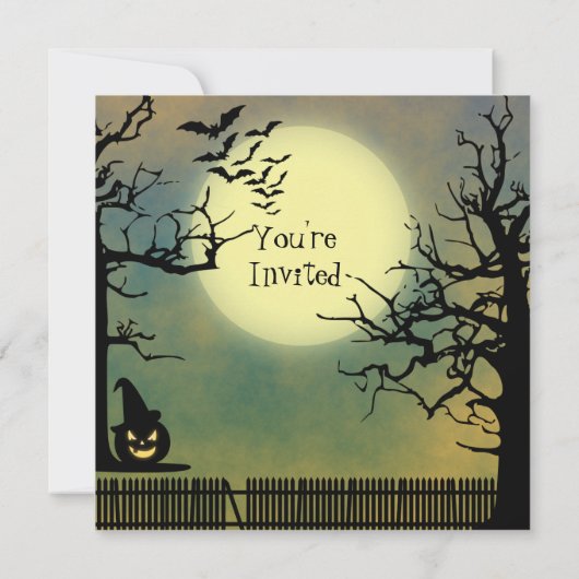 Foggy Night mit Jack o'lantern und Vollmond Einladung (Rückseite)