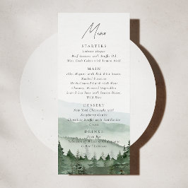 Foggy Pine Tree Mountain Wedding Menu Card Einladung